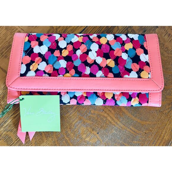 Vera Bradley "Pixie Confetti" Magnetic Closure Wallet Retired Pattern Peach Pink - Picture 1 of 3